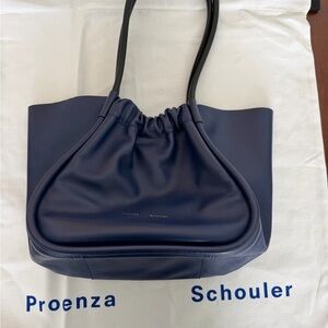 Proenza Schouler Large Dark Blue Leather Ruched Tote